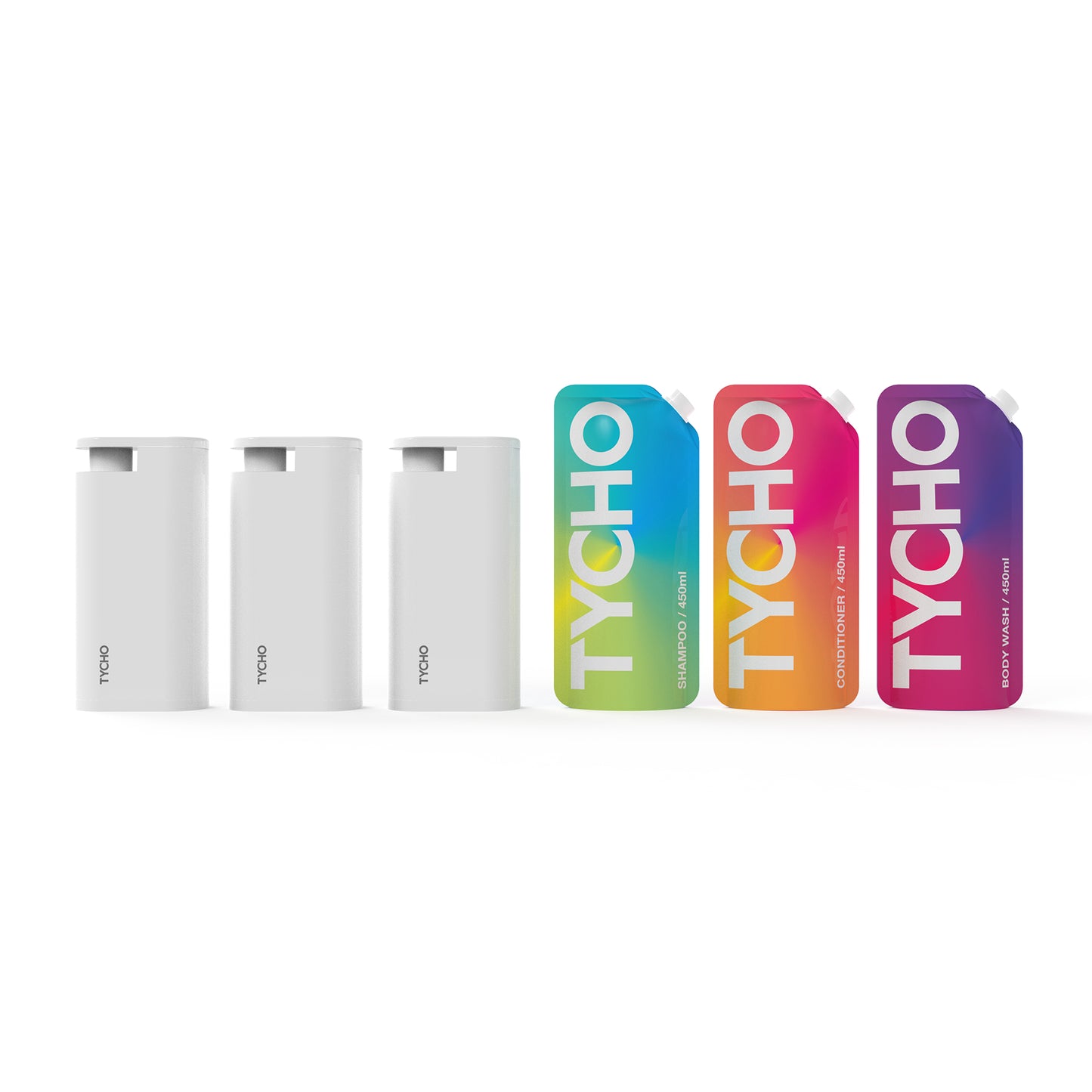 Environmentally Friendly Bathing Routine dispensers and pouches