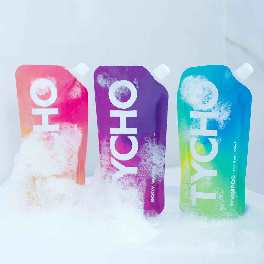 TYCHO Recyclable Packaging for Bathing Products - refillable pouches
